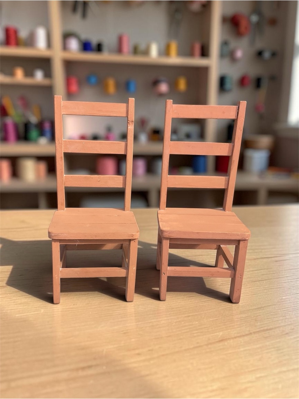 Set of 2 :   7” miniature doll chairs. Can also be used as plant display.